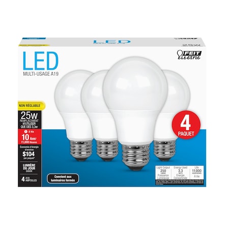 Feit Electric Feit A19 E26 (Medium) LED Bulb Daylight 25 Watt Equivalence 4 pk A250/85010KLED4